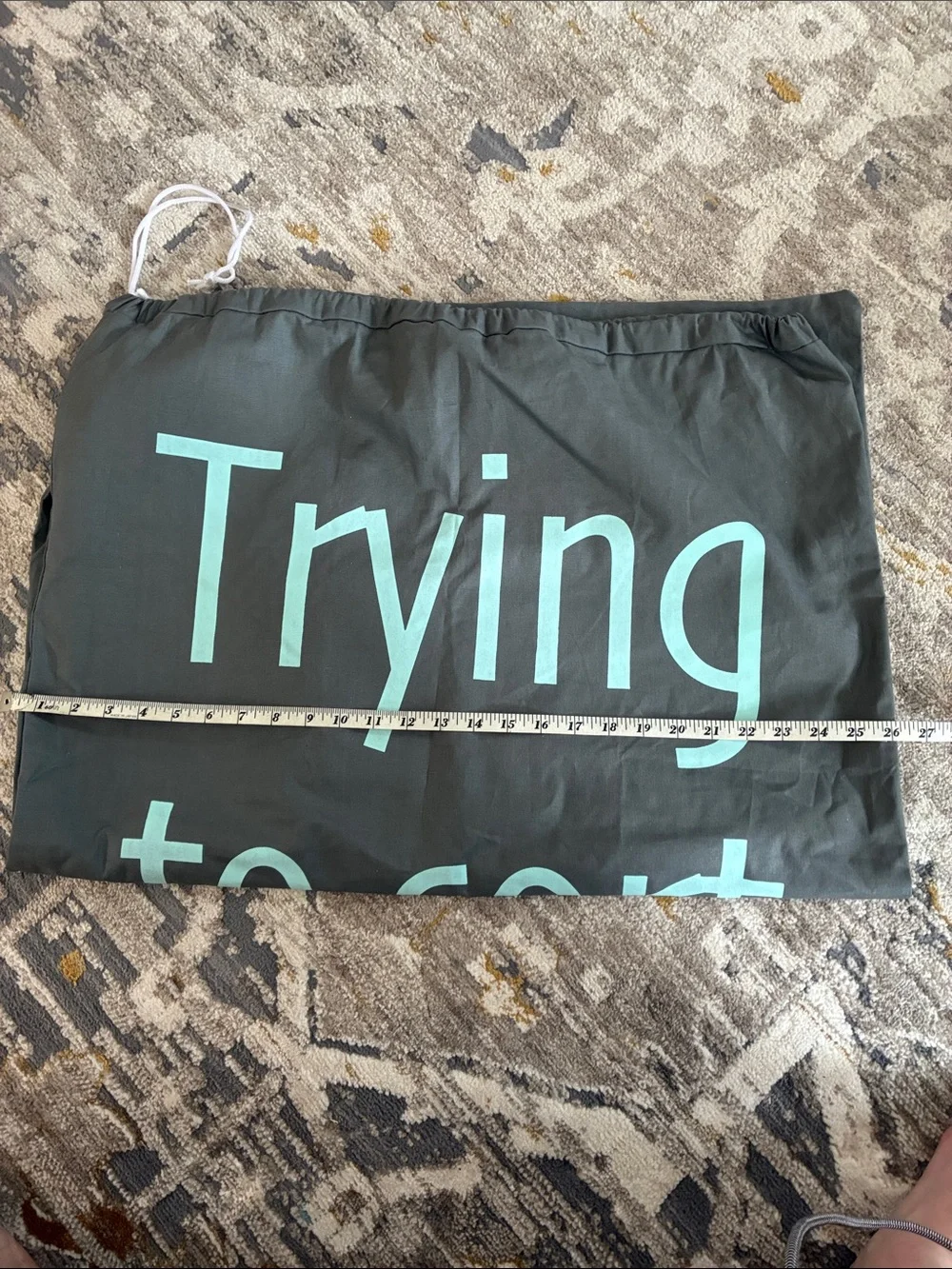 Large Black Laundry Bag with Teal Text - 'Trying to Sort'